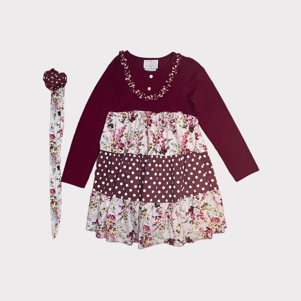 Serendipity Clothing Co Maroon Floral Ruffle Dress With Headband